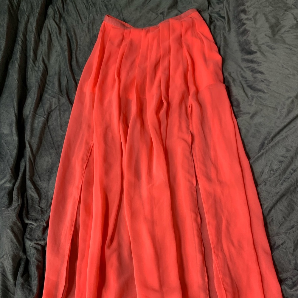 Neon Coral/Pink Maxi Skirt with Slit Details